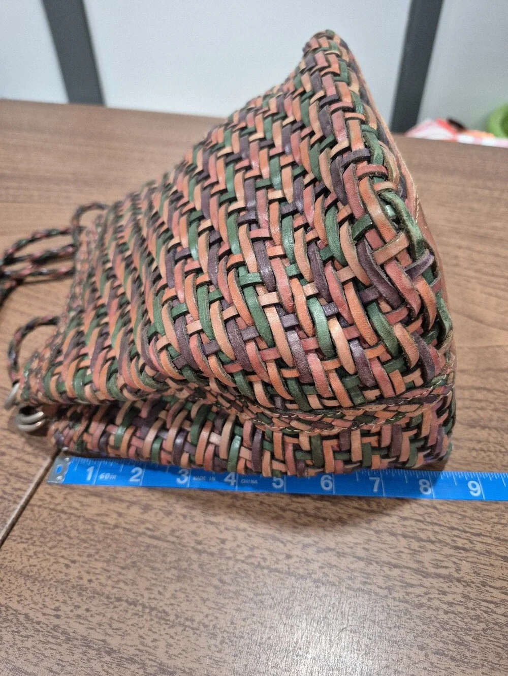 Vintage L.J.S Collection Leather Woven Sack Crossbody Purse